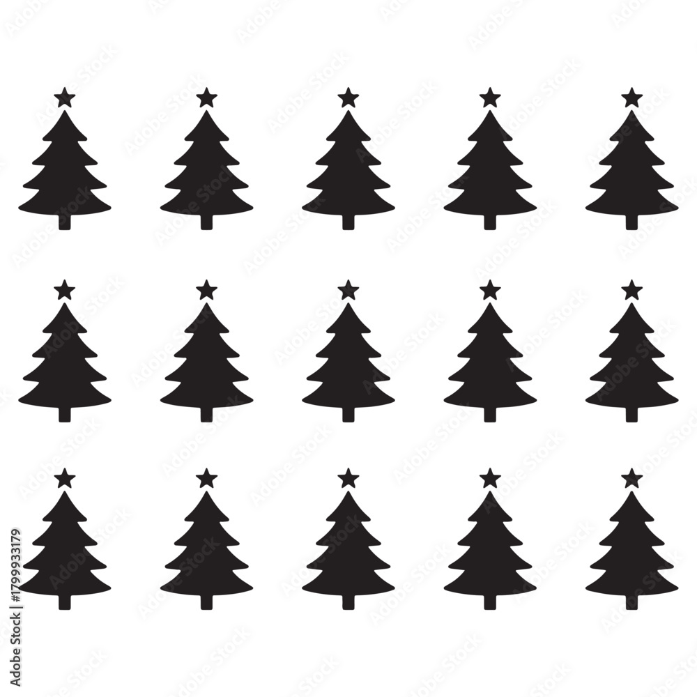Obraz premium Fifteen Simple Christmas Tree Silhouette Icons with Star Topper
