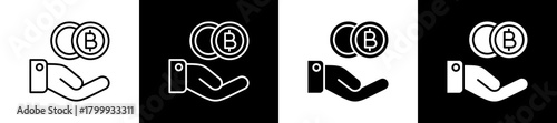 Digital Currency icon set in line and glyph style on black and white background