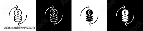 Life Cycle icon set in line and glyph style on black and white background
