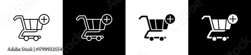 Purchase icon set in line and glyph style on black and white background