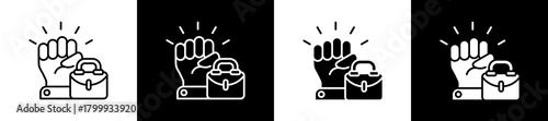 Trade Unions icon set in line and glyph style on black and white background