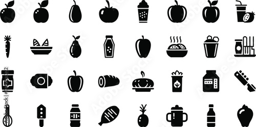 A variety of food icons representing different culinary elements and ingredients