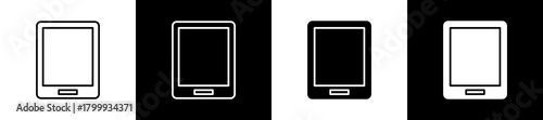Tablets icon set in line and glyph style on black and white background