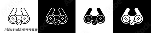 Discovery icon set in line and glyph style on black and white background