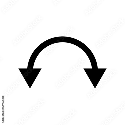 Black curved arrow symbol, indicating a return, undo, repeat, or download direction, isolated on a clean white background.