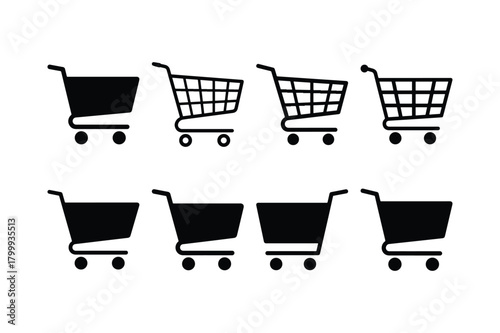 Shopping Cart Silhouette Vector Icon Set