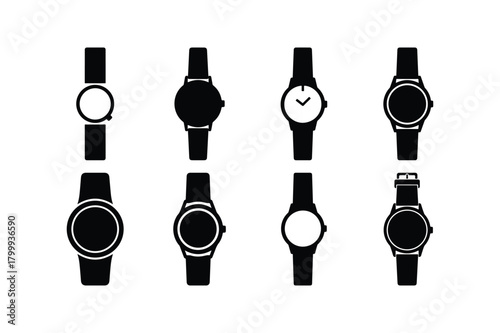 Wristwatch Silhouette Vector Icon Set