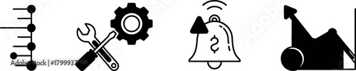 Black and White Vector Symbols for Digital Tools, Performance Measurement, Alerts, and Optimization.
