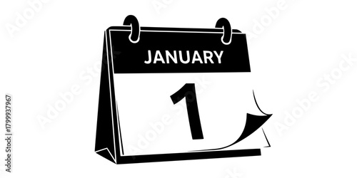 Calendar January 1st New Year Black Silhouette Vector