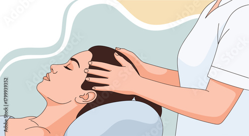 Relaxed woman enjoying a soothing head massage for ultimate stress relief and rejuvenation in a serene spa setting