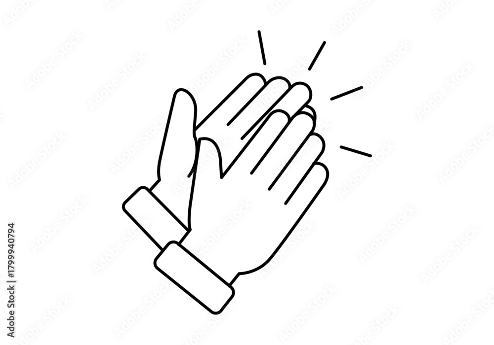 Fototapeta premium Icono lineal de manos aplaudiendo o dando una palmada, símbolo de felicitación, aprobación y éxito
