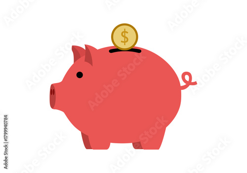 Hucha rosa con moneda de dólar dorada