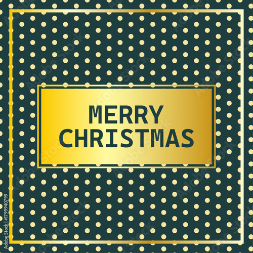 Tarjeta de felicitación de feliz navidad con marco dorado y fondo de patrón de lunares festivos