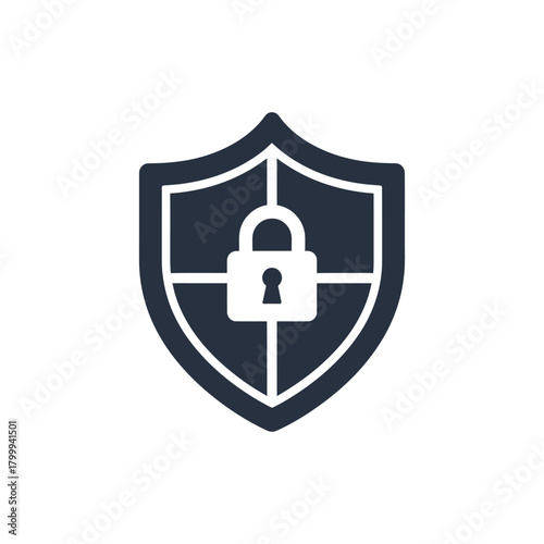 Shield protects padlock against digital threats in cyberspace, ensuring data privacy and security with a sense of safety and trust.