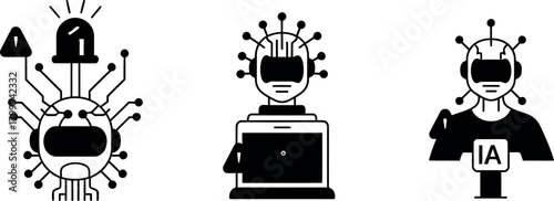 Modern AI, Machine Learning, Robotics, Cyber Security, Virtual Reality, and Advanced Computing Concepts in Black & White.