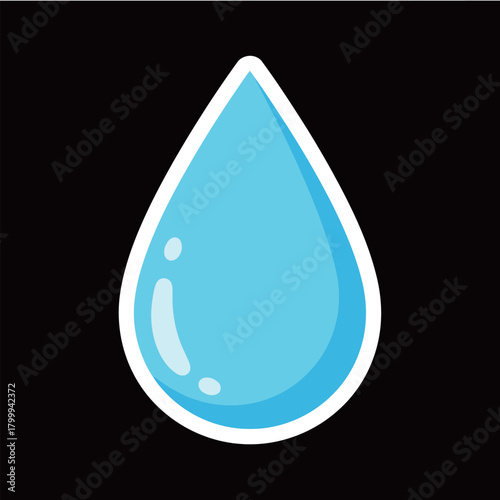 Simple Blue Water Droplet Cartoon Sticker or Decal Vector Illustration Isolated on Black Background for Liquid and Weather Design