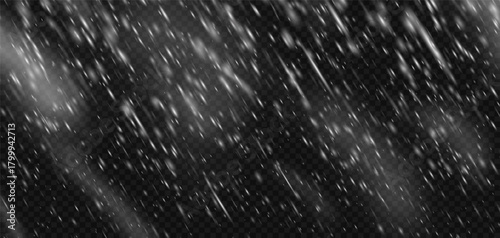 Snowstorm effect snow background blizzard with transparent falling snowflake overlay. Winter white frozen texture for ice storm or cold night sky. Isolated png flake frost pattern realistic