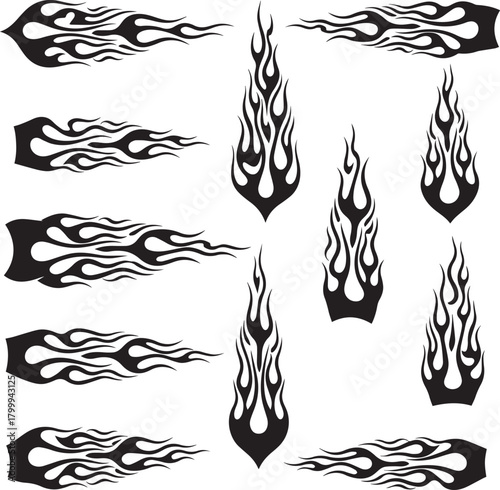 Tribal hot rod flames vector decal set