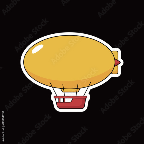 Hot Air Balloon Blimp Airship Sticker Design Vector Illustration Yellow and Red Transport Vehicle for Travel and Adventure Tourism.