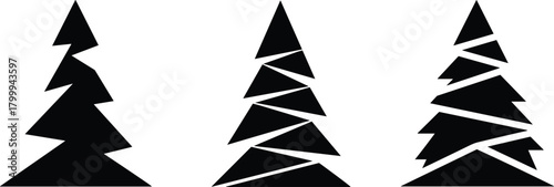 Pine tree silhouettes, Christmas tree line illustrations, winter forest graphic elements, holiday decoration trees, simple evergreen icons for seasonal design