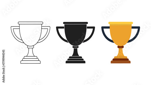 Trophy cup vector icon set simple flat design illustration for award achievement and competition concepts isolated on white background