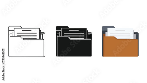 Set of folder icons vector illustration of file management symbols isolated on white background