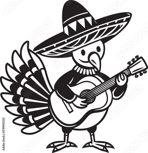  Turkey wearing sombrero hat silhouette vector art illustration 3