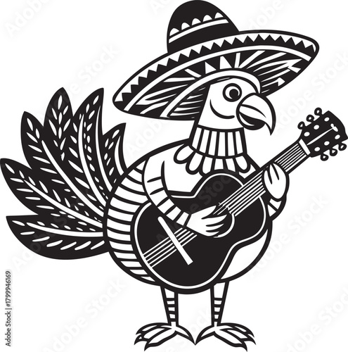  Turkey wearing sombrero hat silhouette vector art illustration