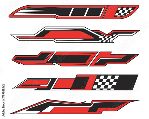 futuristic abstract graphic elements for car decals and sport vehicle wraps, featuring dynamic vector designs, speed lines, modern shapes, and decorative patterns for automotive customization projects