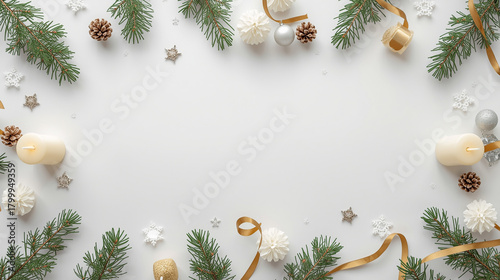 Minimal flat lay Christmas decor
Christmas flat lay with greeting cards, candles, and ribbon
