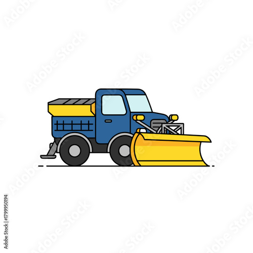Snowplow truck in minimalist design with blue and yellow colors  