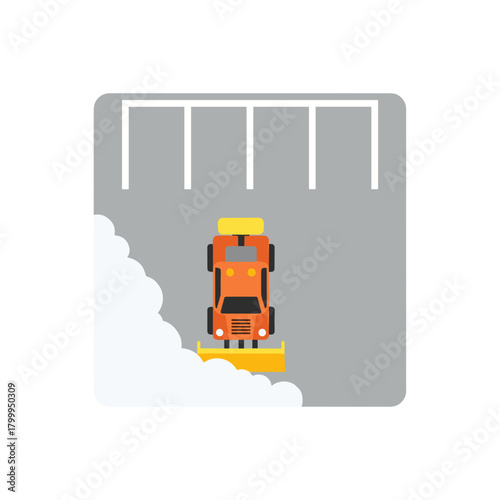 Snowplow clearing parking lot during heavy snowfall  