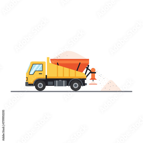 Truck spreading salt while clearing street in heavy snowfall  