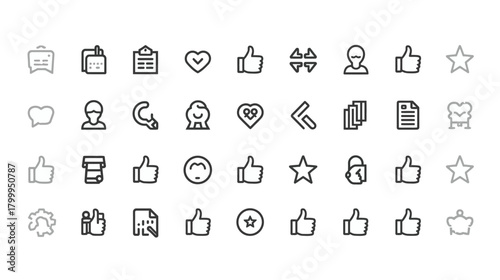 Collection of outline icons representing various concepts and actions.