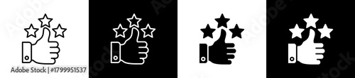 Satisfaction icon variations in line and glyph style on black and white background