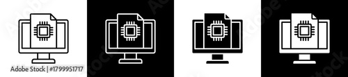 Technology icon variations in line and glyph style on black and white background