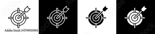 Goals icon variations in line and glyph style on black and white background