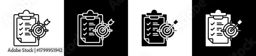 Objective icon variations in line and glyph style on black and white background