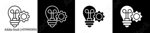 Innovation icon variations in line and glyph style on black and white background