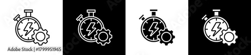 Efficiency icon variations in line and glyph style on black and white background