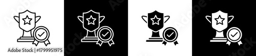 Guarantee icon variations in line and glyph style on black and white background