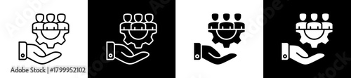 Management icon variations in line and glyph style on black and white background