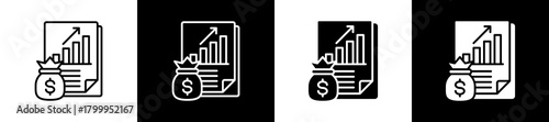 Profit icon variations in line and glyph style on black and white background