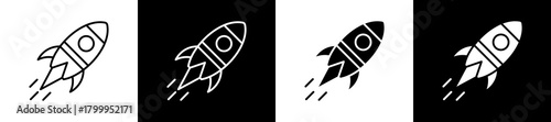 Startup icon variations in line and glyph style on black and white background