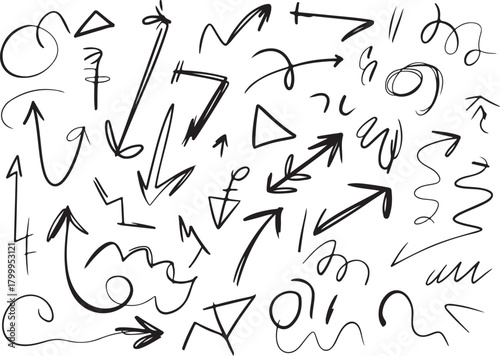 Highlight hand drawn oval frames, arrows, lines. Handdrawn marker underlines scribble doodle circle set. Ovals and ellipses line template. Stock vector illustration isolated on white background