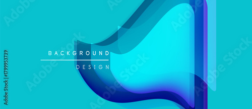 Abstract fluid shapes, vibrant turquoise background. Modern design elements create dynamic visual impact. Minimalist text labels composition.