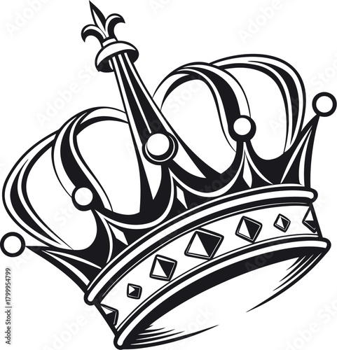 Crowns vector illustration. King, queen tiara, princess diadem in style of hand drawn black doodle on white background. Corona silhouette sketch