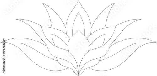 Elegant black outline of a lotus flower isolated on transparent background