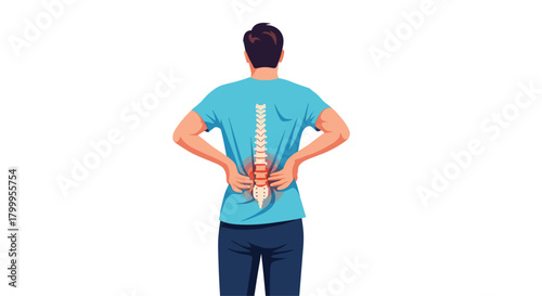 Man experiencing lower back pain with highlighted spine, symbolizing discomfort and health issues