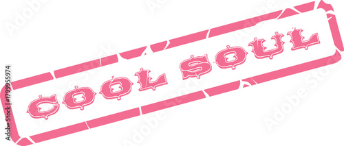 Textured pink COOL SOUL typography presented within a grungy rectangular stamp impression
